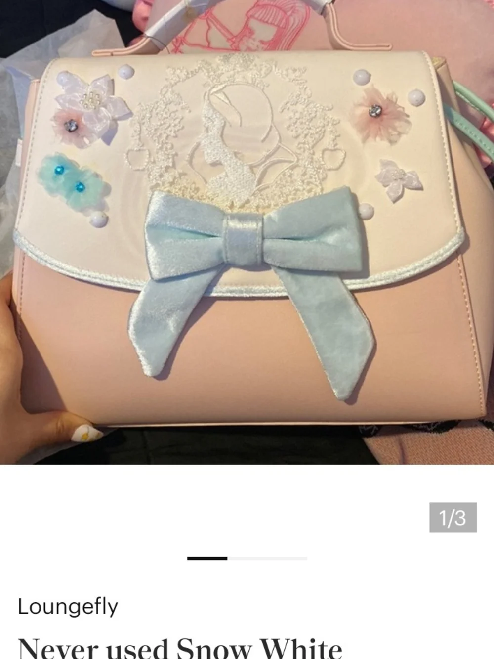 Loungefly Pastel Pink Satchel with Pale Blue Velvet Bow